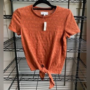 NWT Madewell Texture & Thread geometric burnt orange tie-front tee size XS
